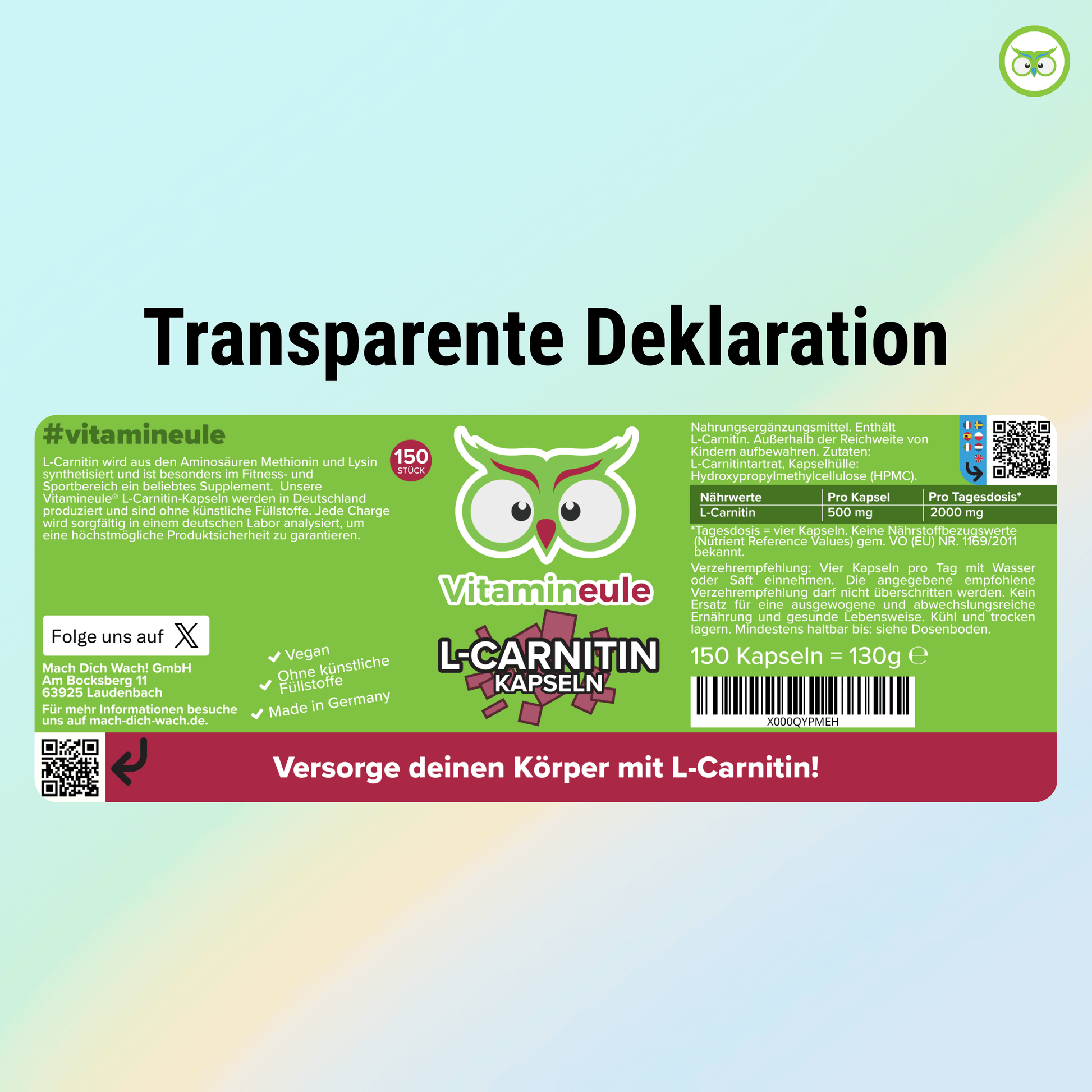 L-Carnitin Kapseln kaufen | hochdosiert | Vitamineule Mach Dich Wach! GmbH L-Carnitin Kapseln kaufen | hochdosiert | Vitamineule Mach Dich Wach! GmbH